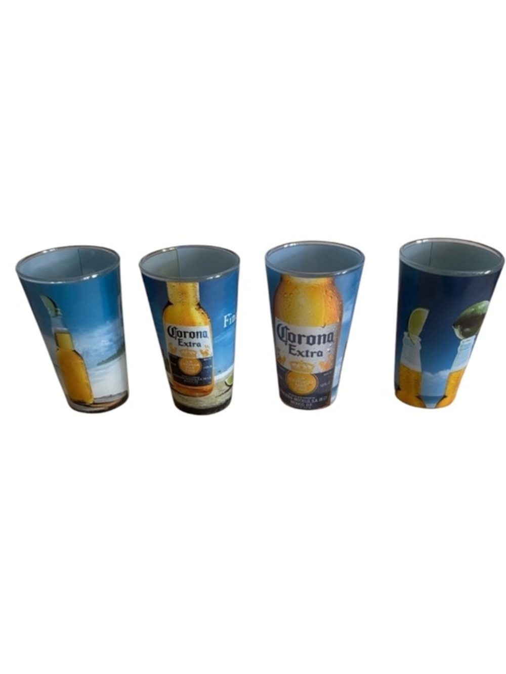 CORONA EXTRA GLASS PINT BEER GLASSES SET OF 4 DIFFERENT DESIGNS 16oz